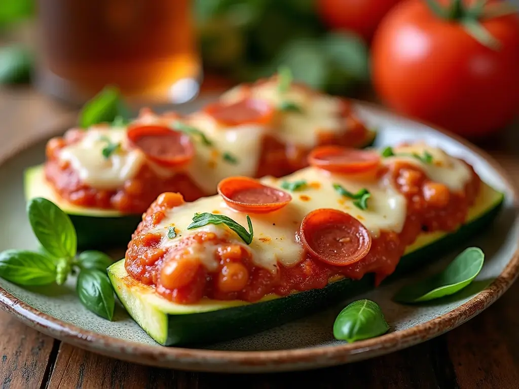 zucchini pizza boats low carb vegetarian dinner