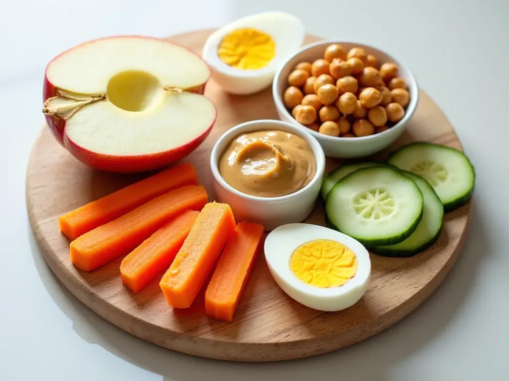 Low glycemic snacks apple almond butter roasted chickpeas hummus hard boiled eggs
