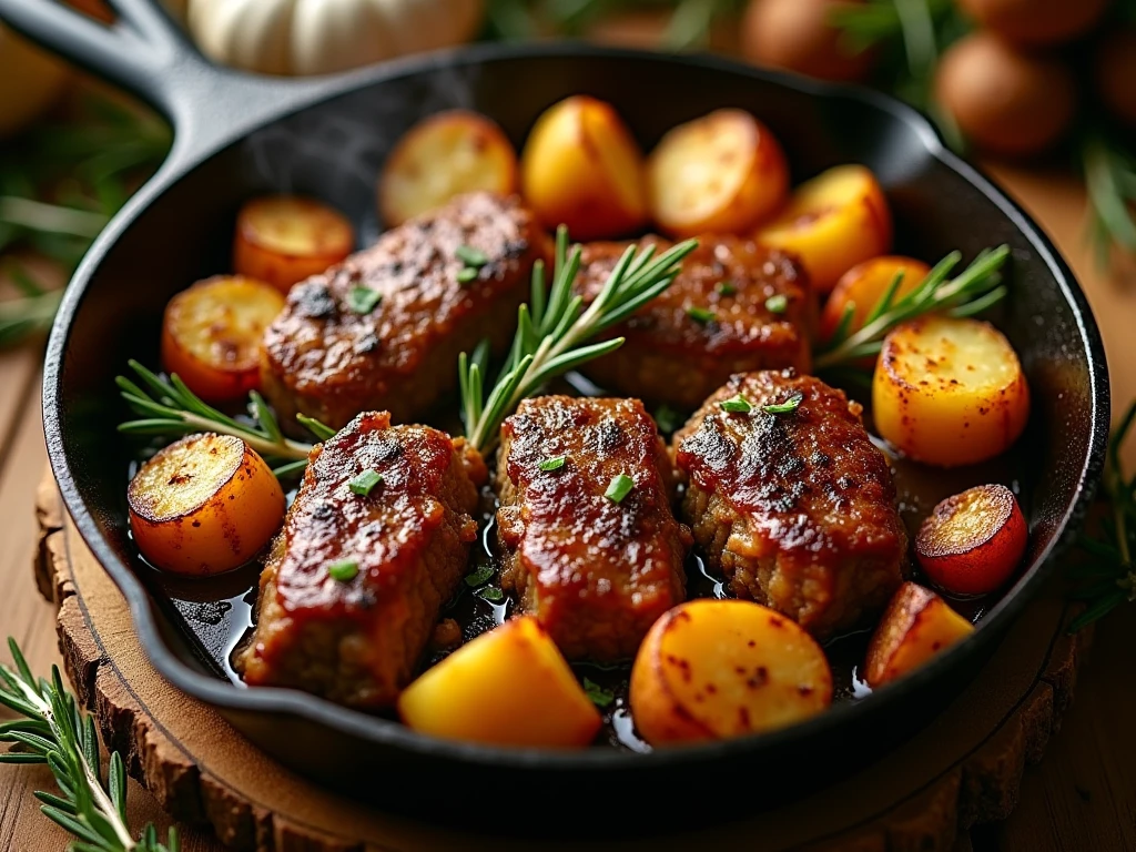 garlic butter steak bites and potatoes main course