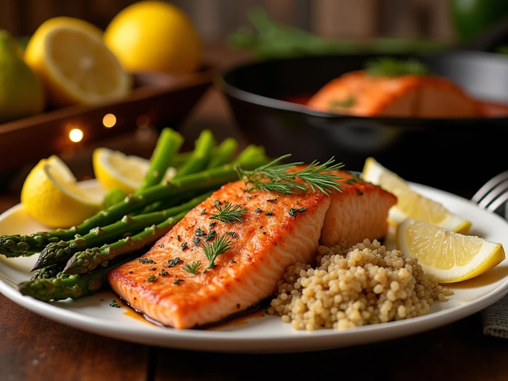 Baked salmon with asparagus and quinoa low glycemic dinner
